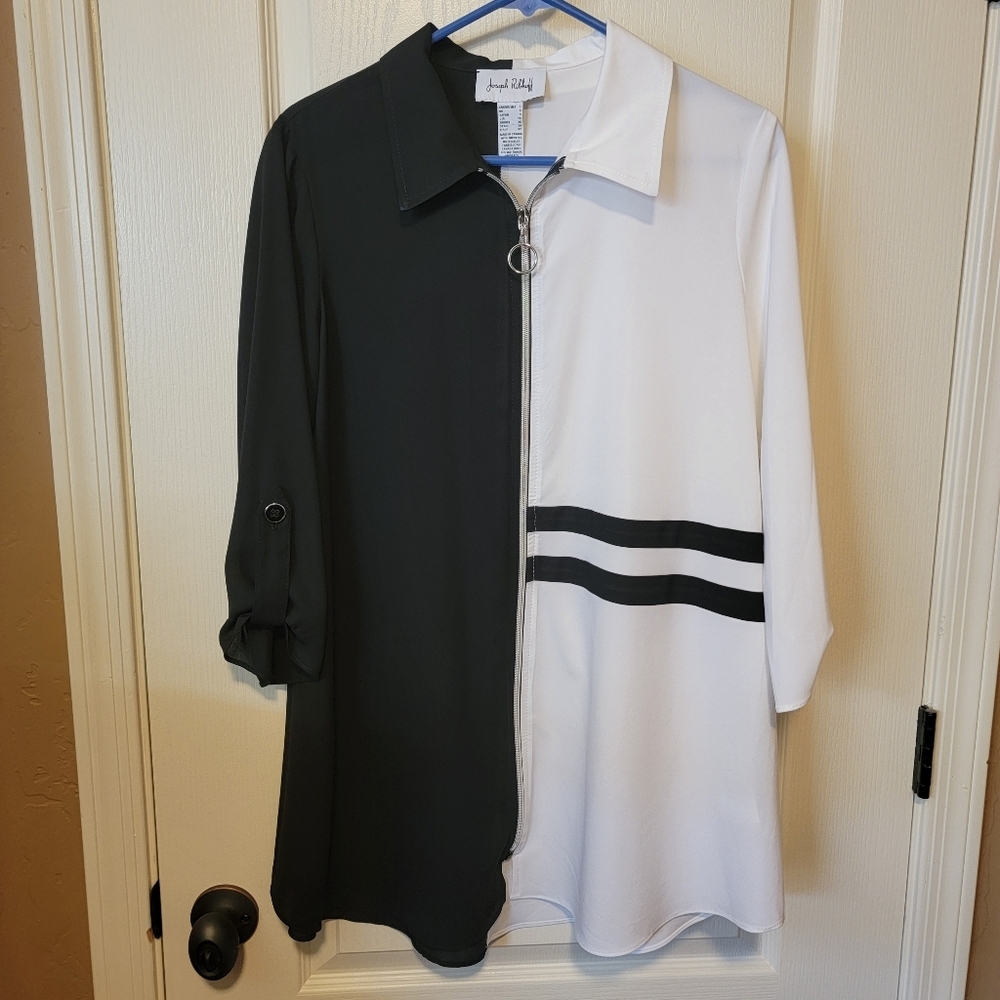 Joseph Ribkoff Black and White Zip-Up Blouse